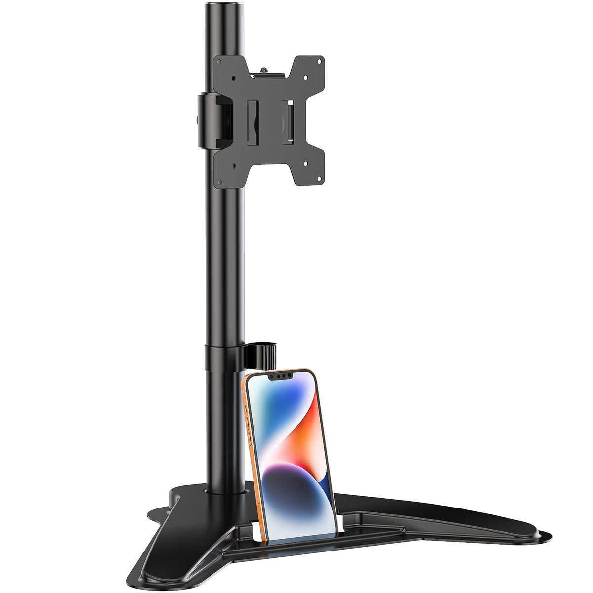 Wali Single Monitor Stand, Free Standing Vesa Mount Base With Phone Holder, Fits One Screen Up To 32 Inch (Mf001 P), Black