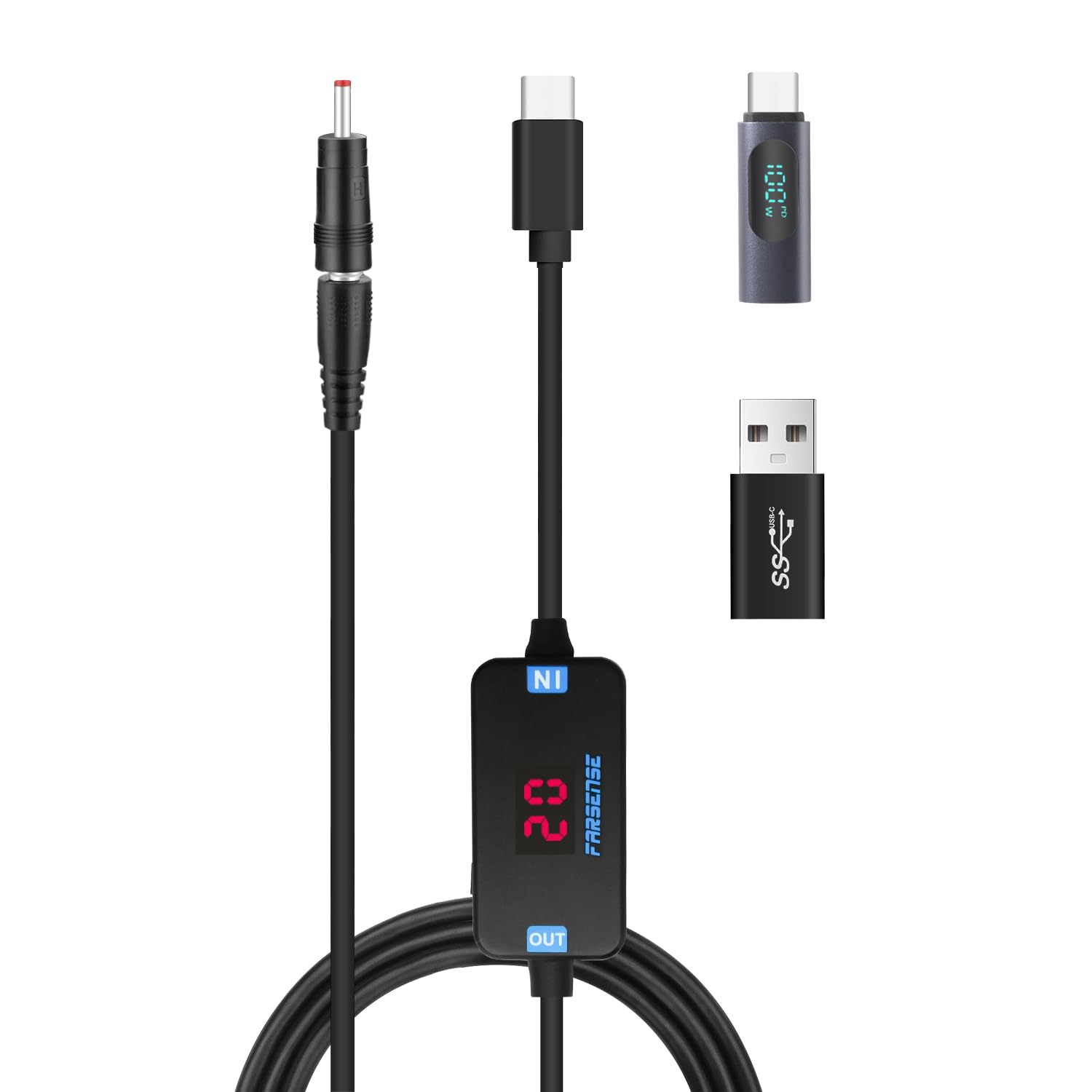 Farsense Usb C To Dc Adapter,Barrel Pd Trigger Cable(3.3Ft) With Usb C Male To Femal/Usb A To Usb C/3.5X1.35Mm Tips/,Usb To Dc P