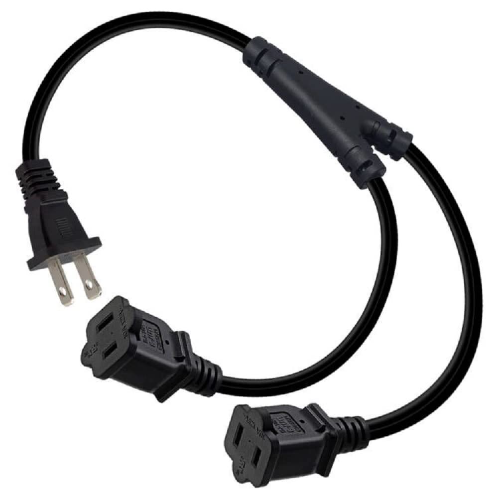 1 15P To Dual 1 15R Splitter Cord,2 Prong Extension Cord Us Ac 2 Prong Male And Female Power Cable Spt2 18Awg 10A/125V, 2 Outlet