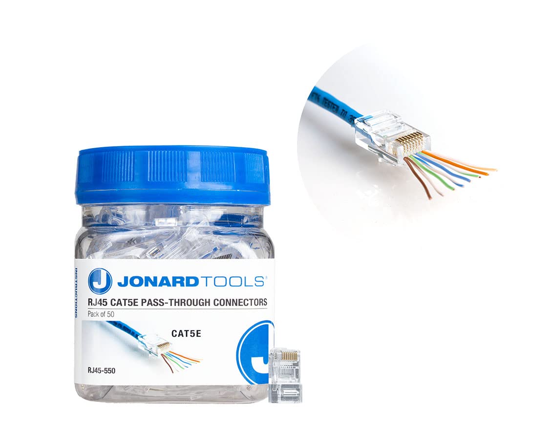 Jonard Tools RJ45-550 CAT5e RJ45 Pass-Through Connectors for Network Cables (Pack of 50)
