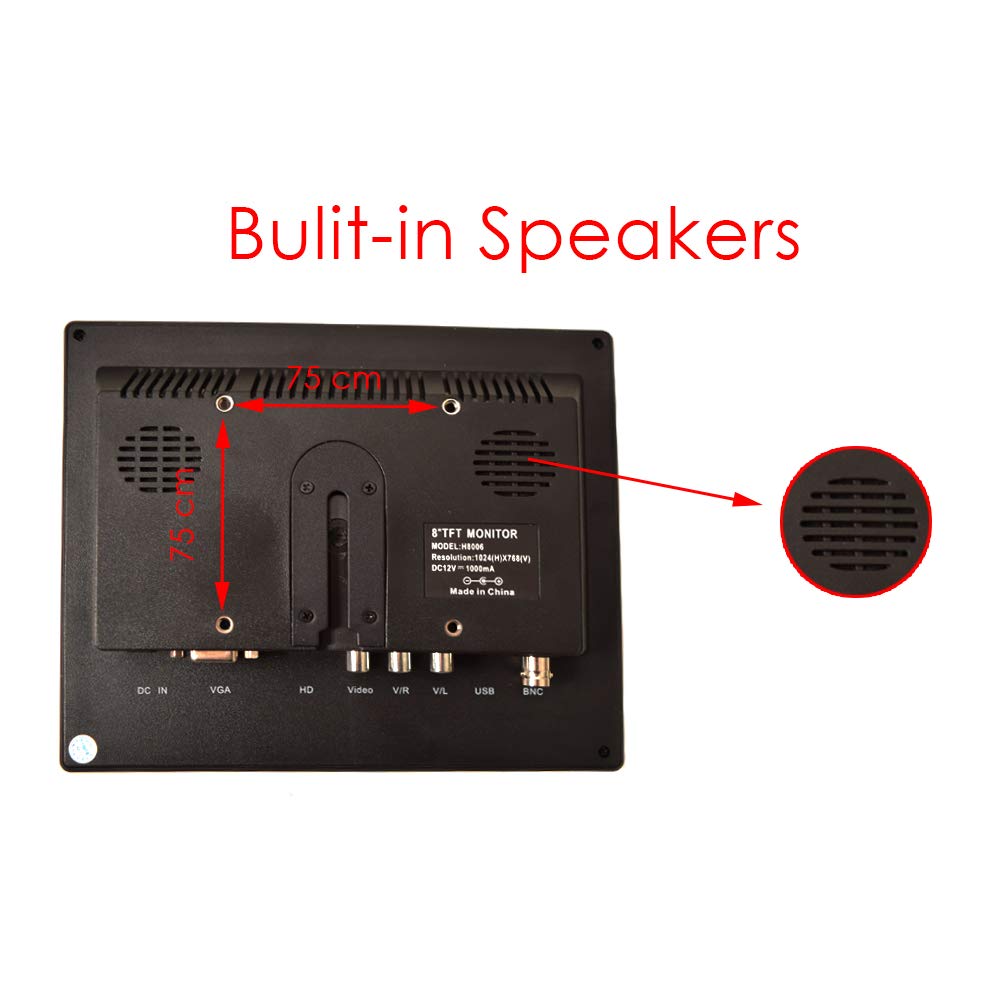 8 Inch Cctv Monitor, Tft Lcd Security Screen With Vga Hdmi Av Bnc Usb Audio In/Out Ports Built In Speaker, Hd Display For Survei