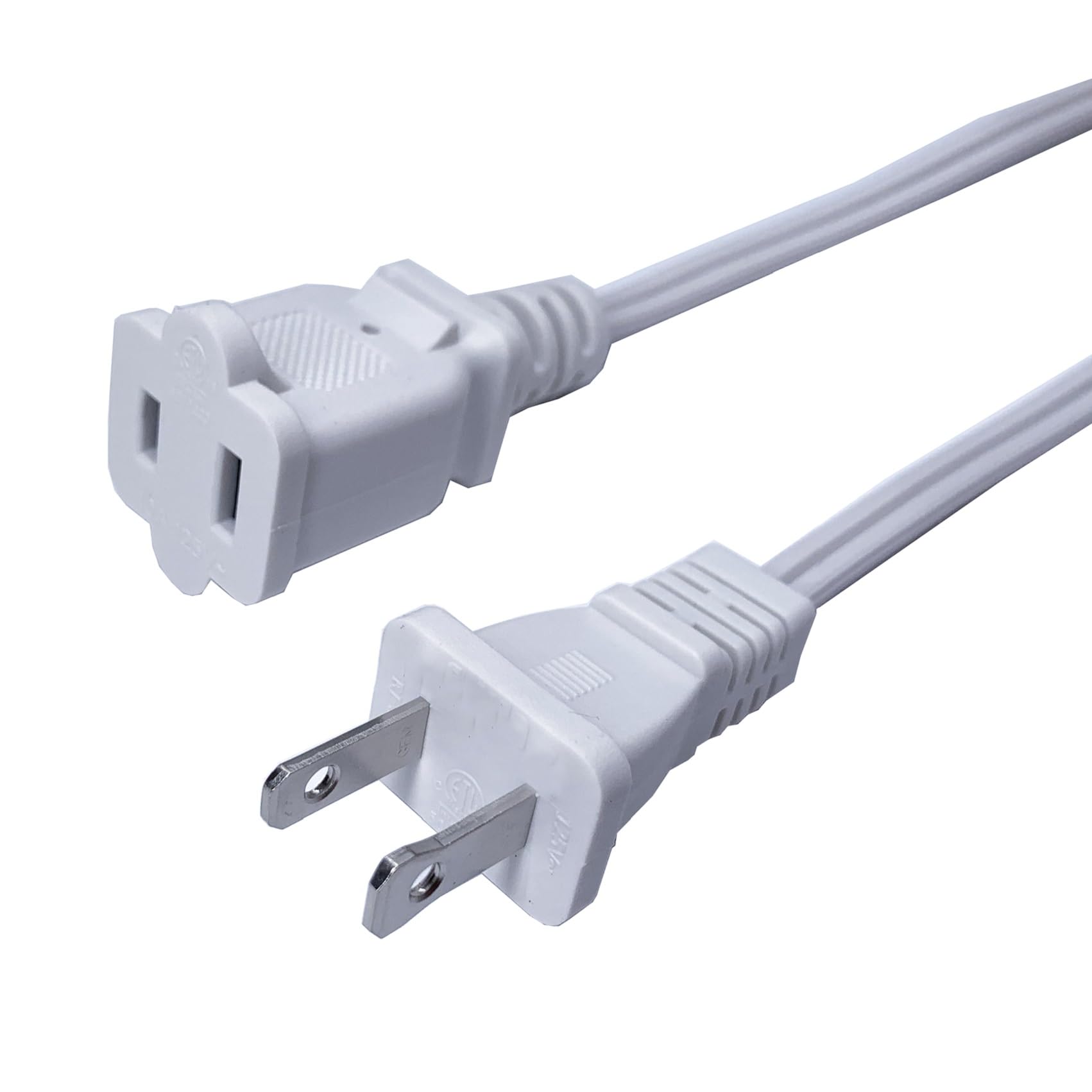 10 Ft Extension Cord, 2 Prong Power Cord Cable, Small Short 18 Awg Power Cable, Us Male Female White Extension Cords For Nema 1 