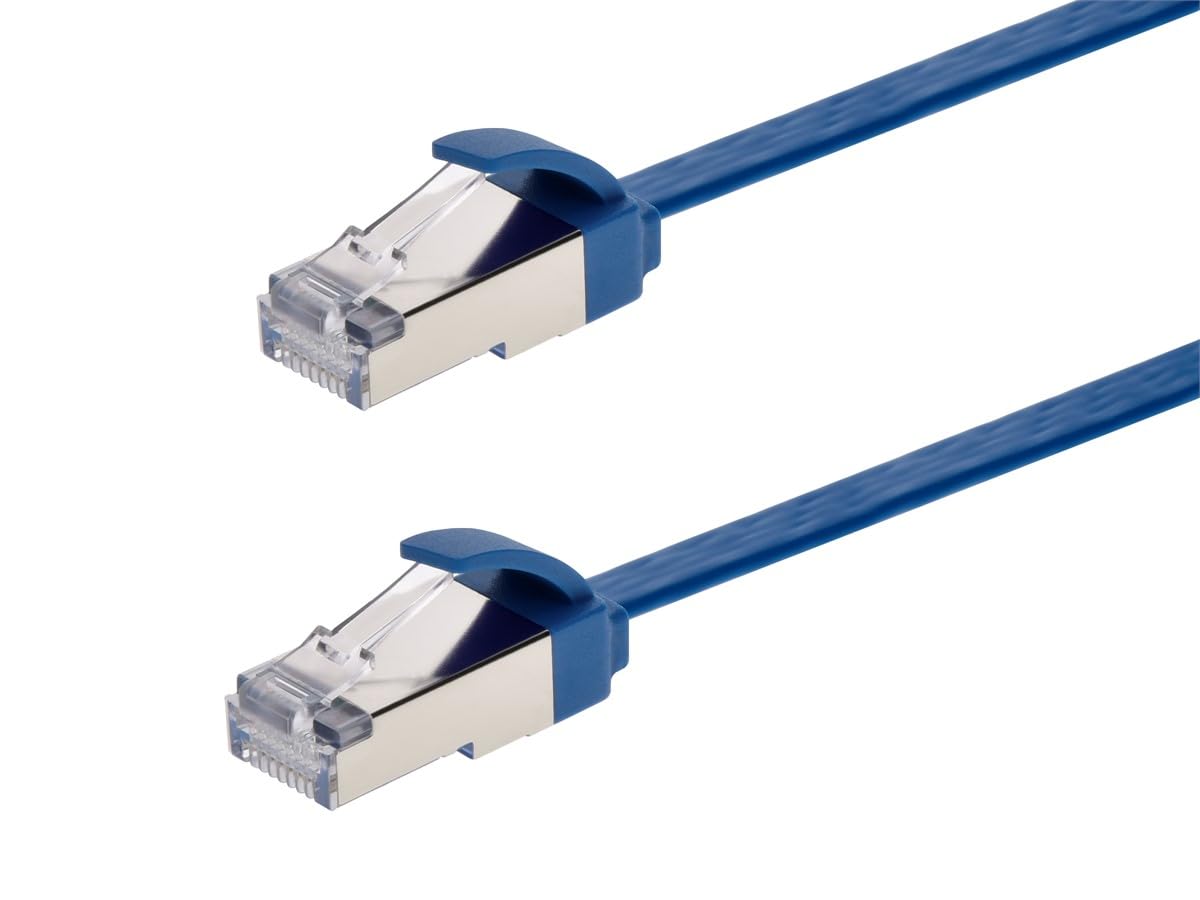 Monoprice Cat6A Ethernet Patch Cable - Slim Flat U/Ftp 32Awg Molded Boot 5Ft Blu