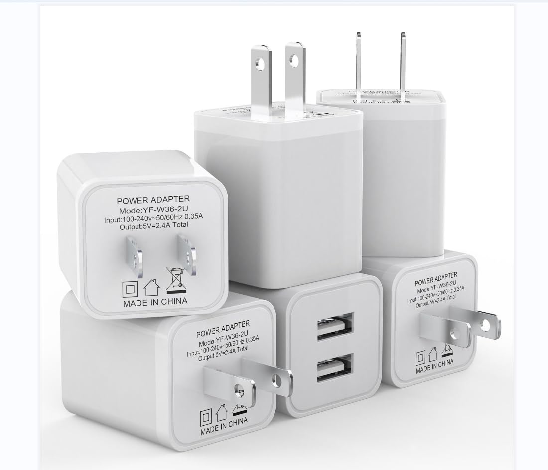 6Pack Usb Wall Charger, Igenjun 2.4A/5V Dual Port Usb Cube Power Adapter Charger Plug Block Charging Box Brick For Iphone 16 15