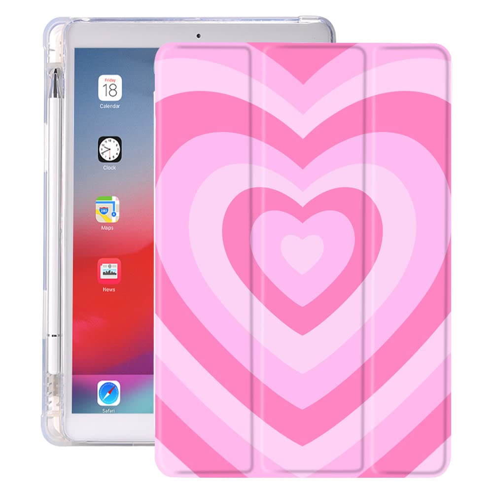 Idocolors Pink Love Heart Pad Case White Case For Ipad 7Th/8Th/9Th Generation (Ipad 10.2 Inch Case 2019/2020/ 2021) Cute Girly A