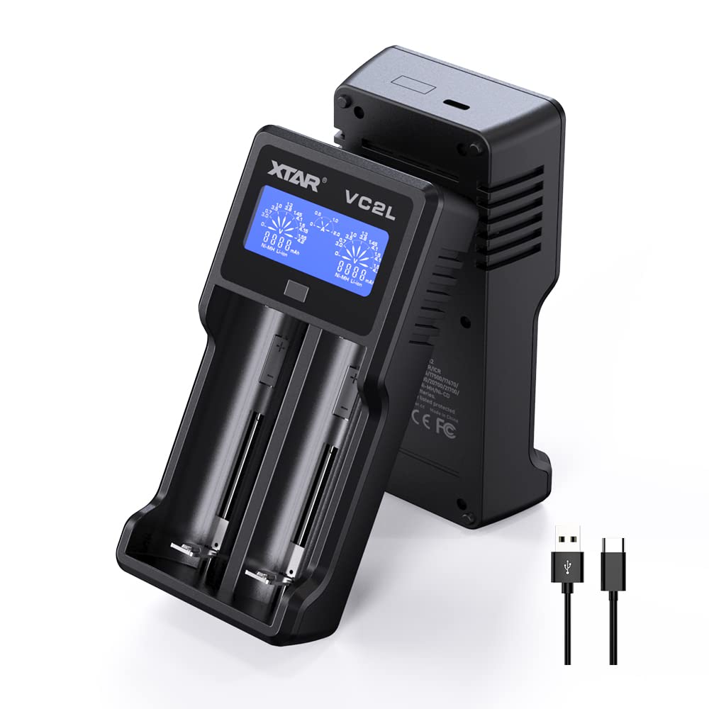 Xtar 21700 Battery Charger Vc2L 18650 Charger 2 Slot 2022 Version With Lcd Display Max 2A Rechargeable Liion And Aa Charger Not