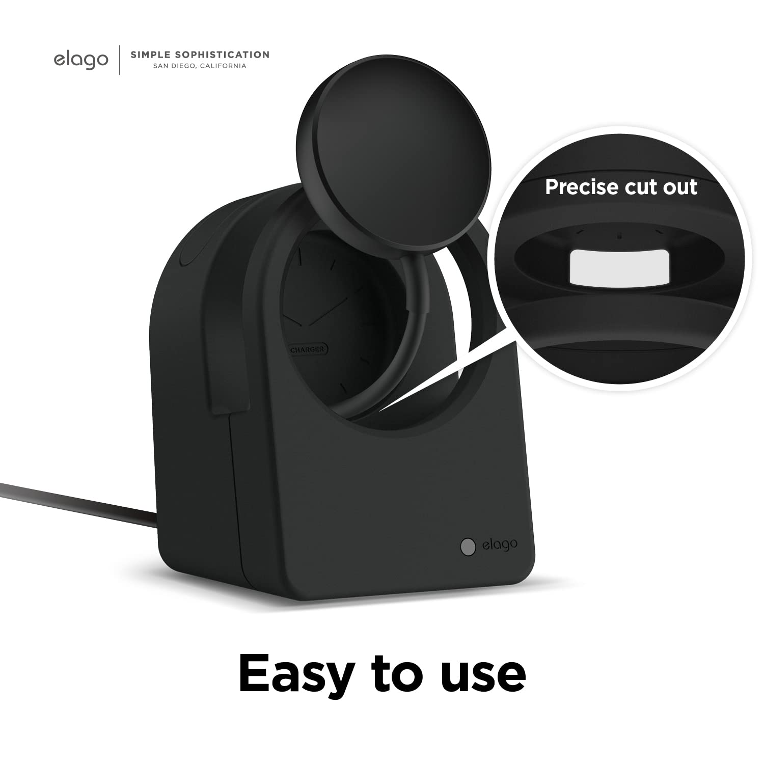 Elago Clock Watch Charger Stand Compatible With Samsung Galaxy Watch 4/4 Classic / 3 / Active (40~46Mm) - [Black] [Charging Cabl
