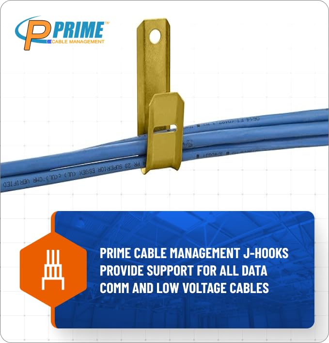 Prime Cable Management Heavy Duty Metal J-Hook Cable Hangers Wall Mount 3/4 Inch Gold
