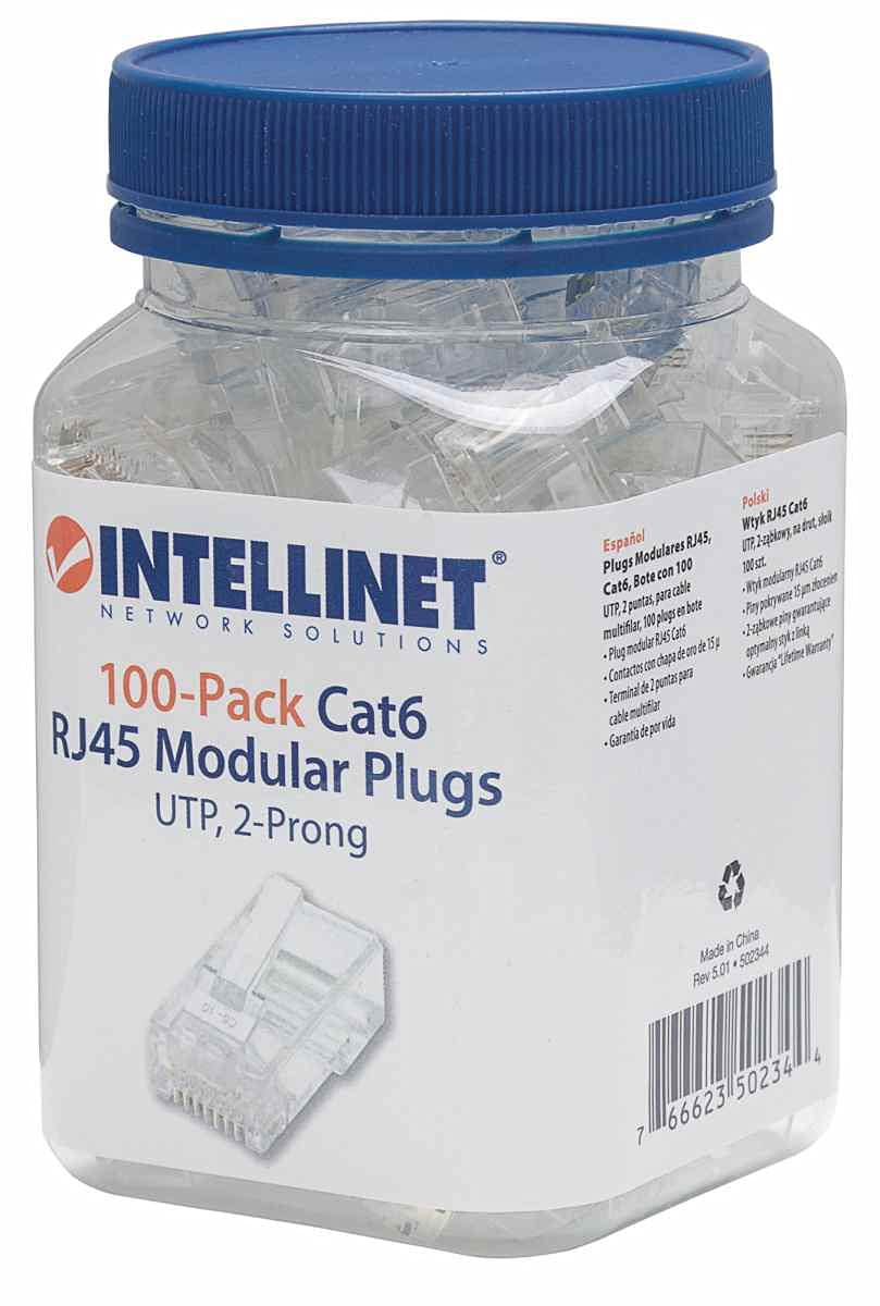 Intellinet Network Solutions Cat6 Rj45 Modular Plugs 100/Pack Cat6 Rj45 Modular Plugs 100/Pack 4.4000'' L X 2.6000'' W X 2.6000'