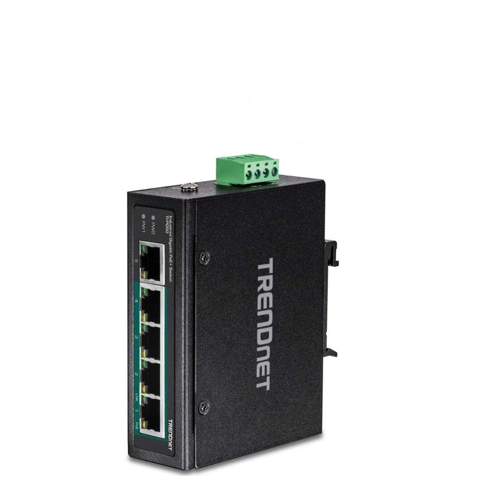 Trendnet 5 Port Hardened Industrial Unmanaged Gigabit Switch, Ti Pg50, 101001000Mbps, Din Rail Switch, 4 X Gigabit Poe+ Ports, 1