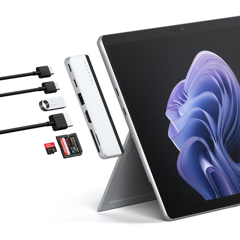 Satechi Dual Usb C Hub For Surface Pro 9, Microsoft Surface Pro 9 Docking Station With 3.2 Usb A, 4K/60Hz Hdmi, Usb4 Pass Through, 3.2 Usb C, Uhs I Sd/Tf Card