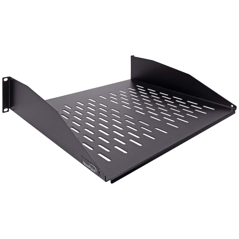 Navepoint 2U 19 Inch Universal Vented Rack Mount Cantilever Server Cabinet Shelf 14 Inches Deep Black