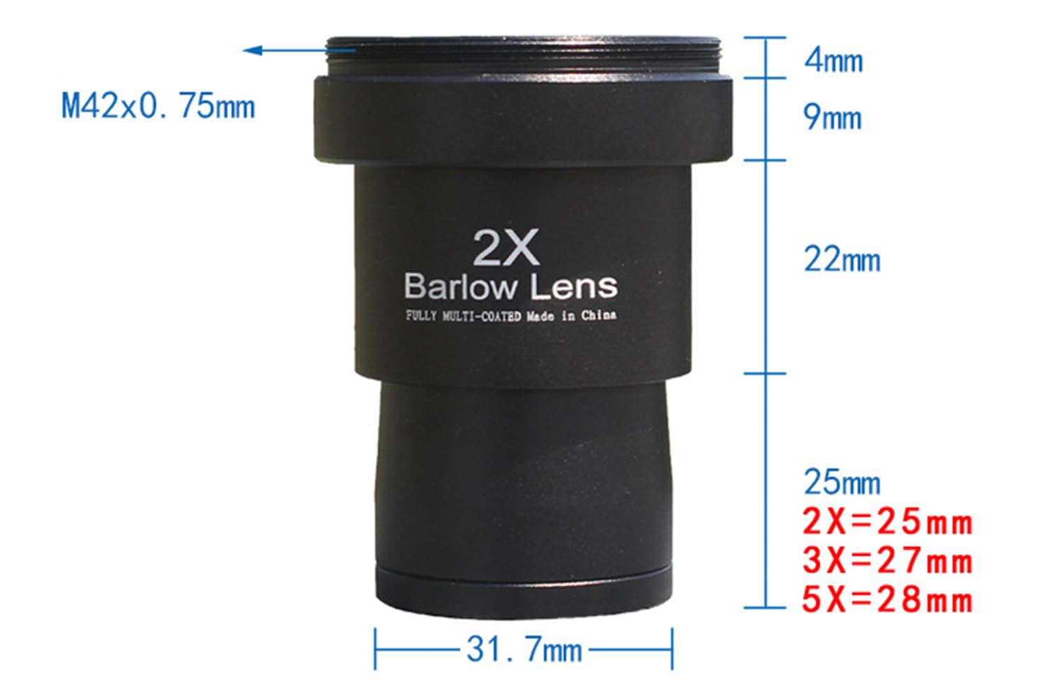 Telescope Barlow Lenses Kit 2X 3X 5X, 1.25 Inch Telescope Accessory, Fully Metal Multi Coated Broadband Green Film Barlow Lens F