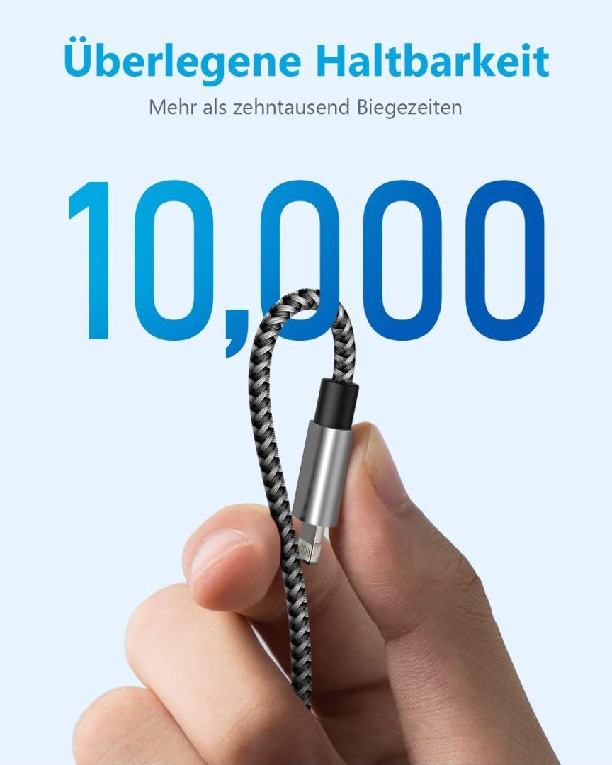 Idison [Mfi Certified Iphone Charger, 5Pack(3/3/6/6/10Ft) Iphone Charging Cable Nylon Braided Fast Charging Cord Compatible For Iphones/Pad Blackgrey