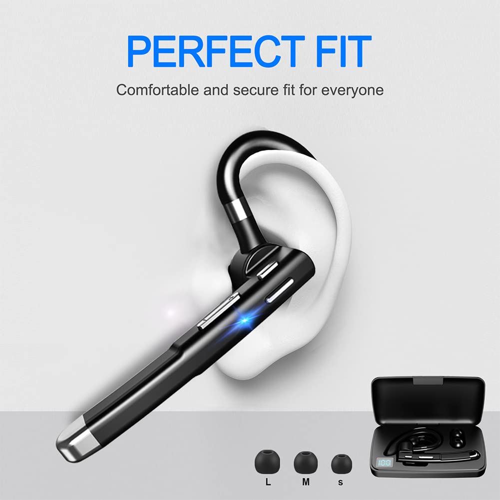 Hsility Bluetooth Headset For Cell Phones 500Hrs Standby Time With Led Charging Case 270 Degrees Rotatable Mic Hands Free Blueto