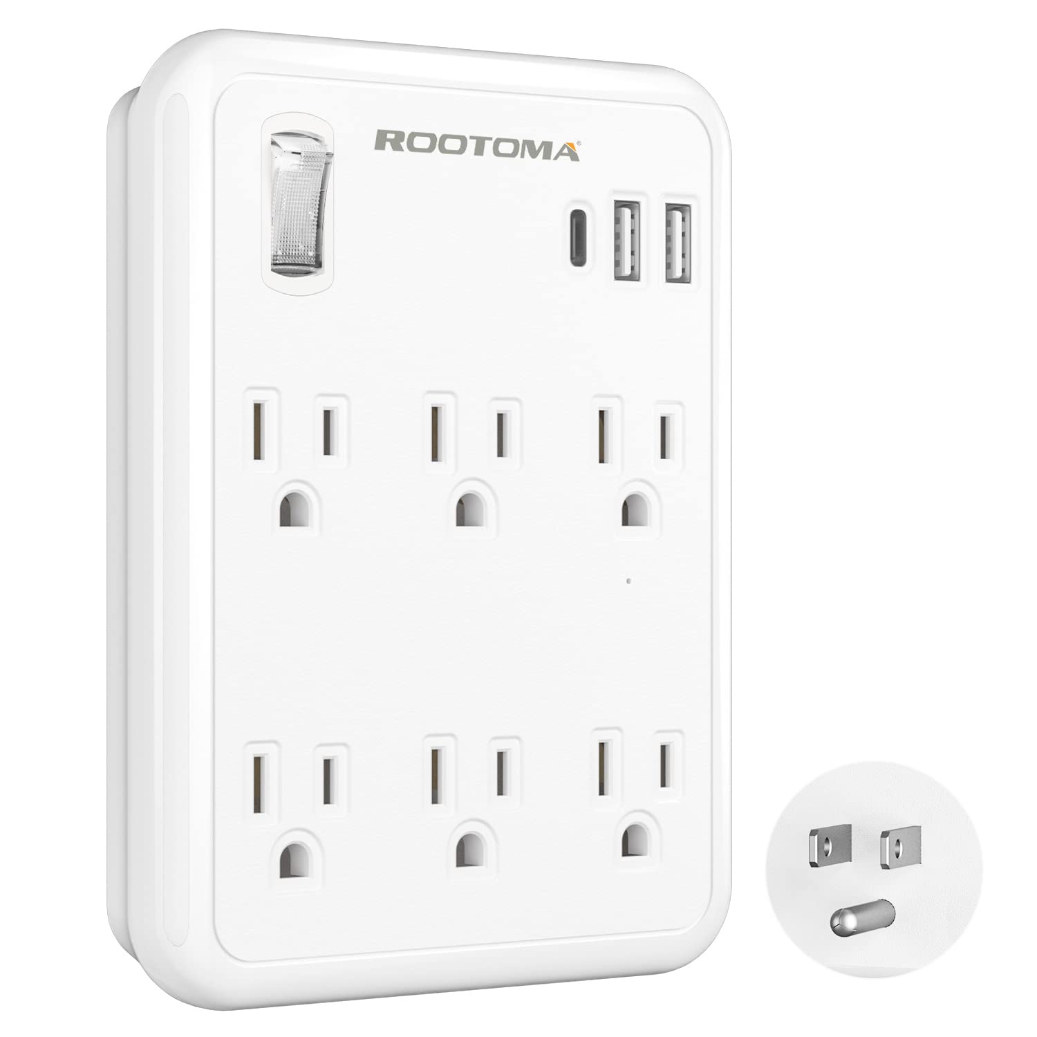 Usb Wall Outlet Extender With On Off Switch, Surge Protector Outlet,6 Ac Multi Plug Outlet With 3 Usb Ports (1 Usb C), 490 Joule
