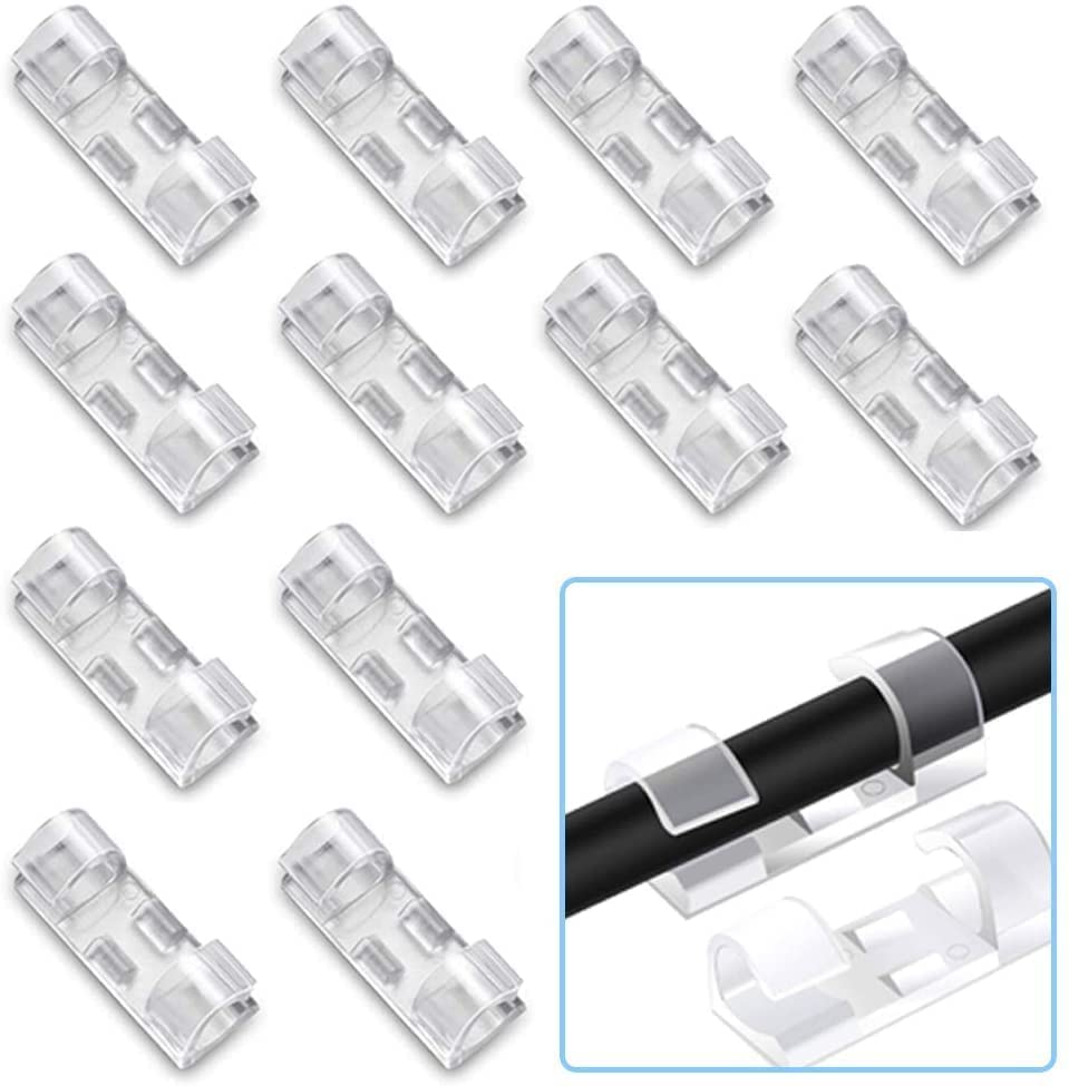 Hasruna Enterprise Wire Organizer Cable Management Clip Desktop Cord Hook With 3M Foam (Transparent, Pack Of 20)