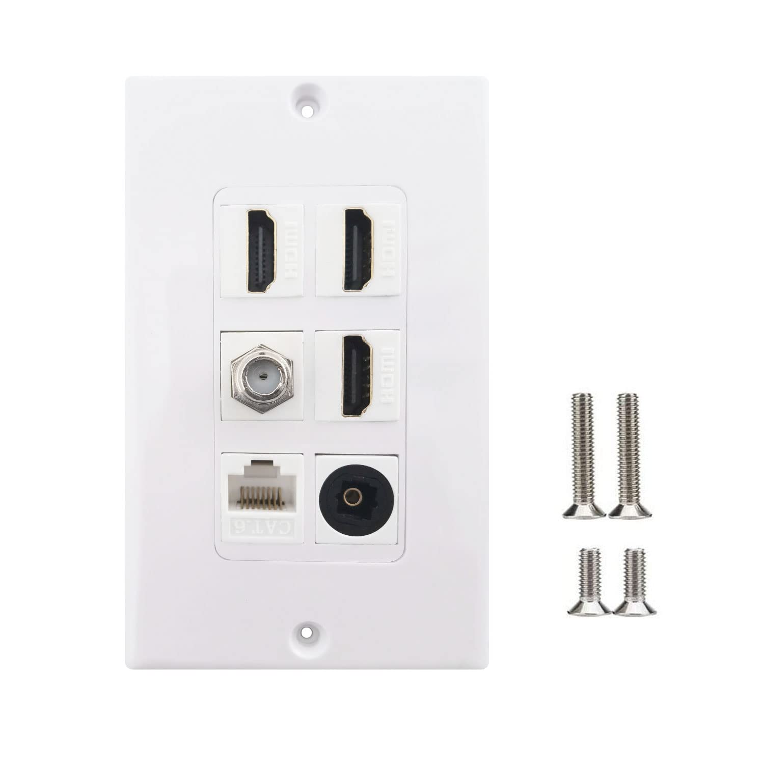 Hdmi Optical Wall Plate, Moaveq Toslink Wall Plate With Hdmi Cat6 Ethernet Coax Tv F Type Keystone Jack (1Pack, 3Xhdmi+Cat6+F+To
