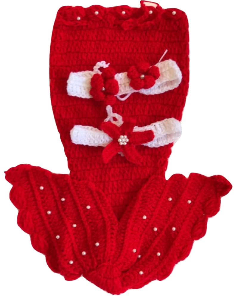 Newborn Baby Girl/Boy Crochet Knit Costume Photography Prop Hats Outfits (Red Mermaid)