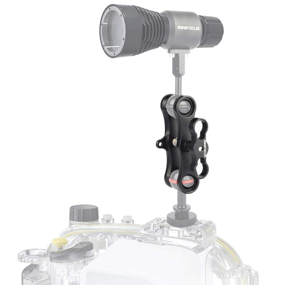 Minifocus 1'' Long Ball Clamp Dual Holder Mount For Underwater Photography Diving Light System, Compatible For Gopro Action Came