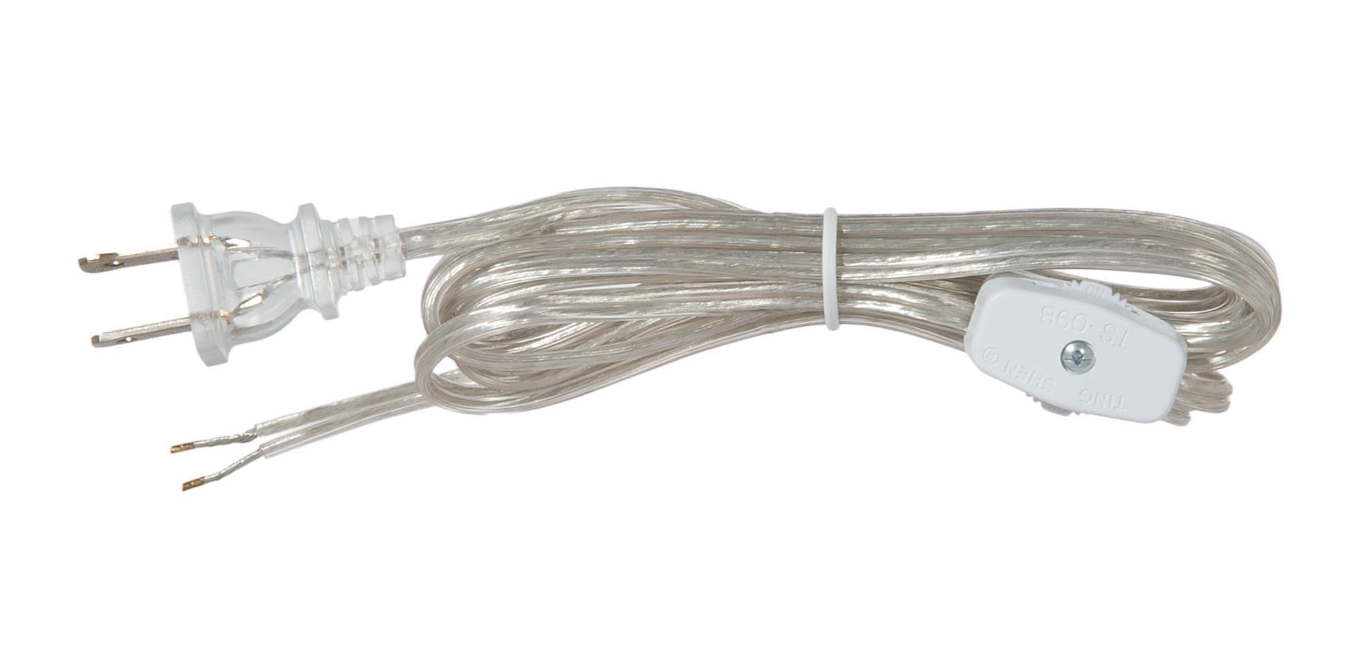 B&P Lamp 8 Foot Clear Silver Cord Set W/Rotary On Off Switch, Spt 2 Cord Size
