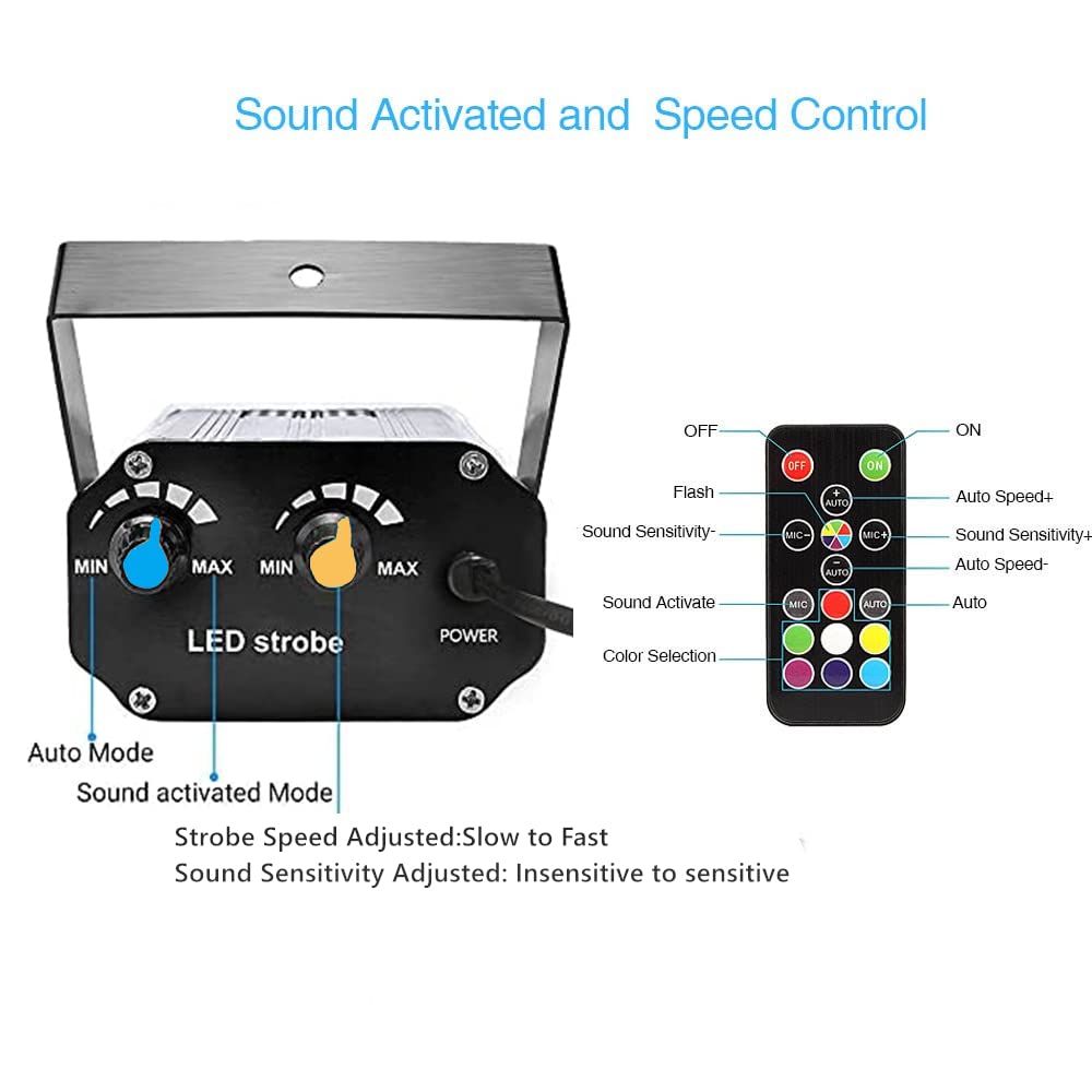 Halloween Strobe Light With Remote, Jlpow Sound Activated Mini Strobe Lights Super Bright 48 Rgb Led, Remote Control Flash Stage
