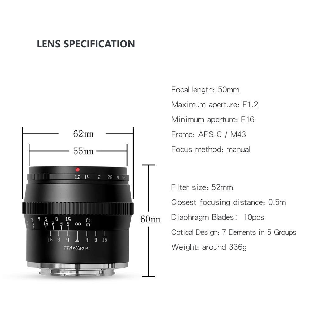 Ttartisan 50Mm F1.2 Aps C Manual Focus Lens For Fuji X Mount Camera Like X A1 X A10 X A2 X A3 X A5 X A7 X M1 X M2 X H1 X T1 X T10 X T2 X T20 X T3 X T4 X T100 X T200 X T30 X Pr01 X Pr02 X Pr03 X E1