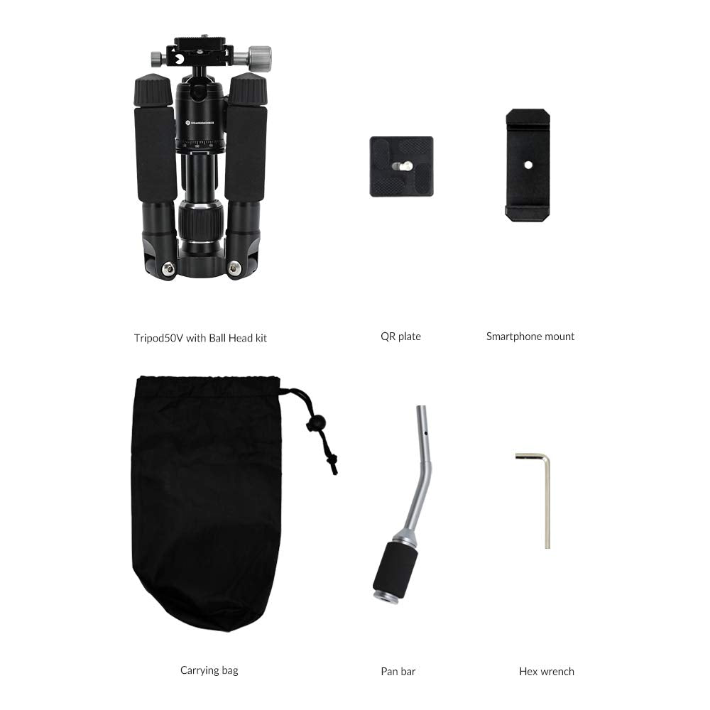 Tripod 50V (Pan Bar, Smartphone Holder Included) | 20'' Light Weight Heavy Duty Aluminum Alloy Portable Tripod | Orangemonkie