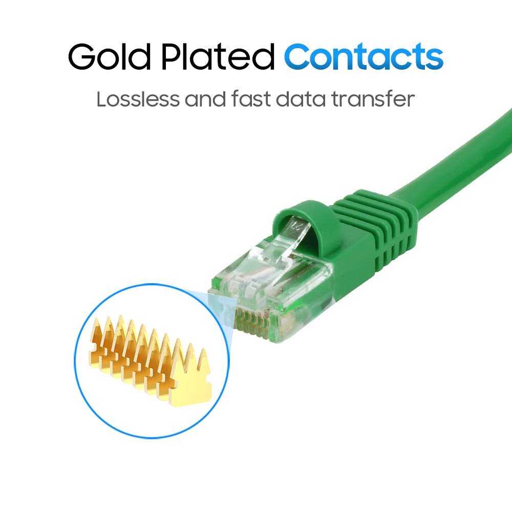 Cmple Cat5E Network Ethernet Cable   Computer Lan Cable 1Gbps   350 Mhz, Gold Plated Rj45 Connectors   10 Feet Green