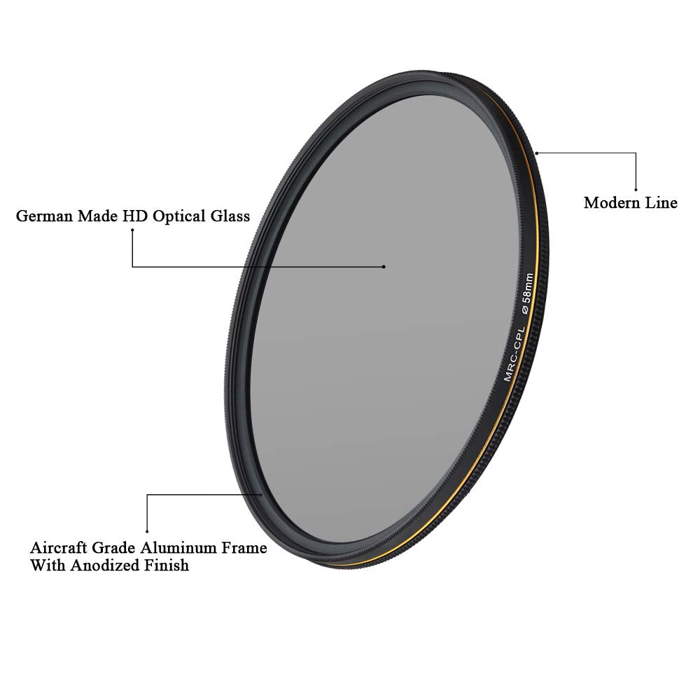 Lenskins 58Mm Cpl Circular Polarizing Filter, 30 Layer Multi Resistant Nano Coated Polarizer Filter With Hd Optics Glass, Ultra