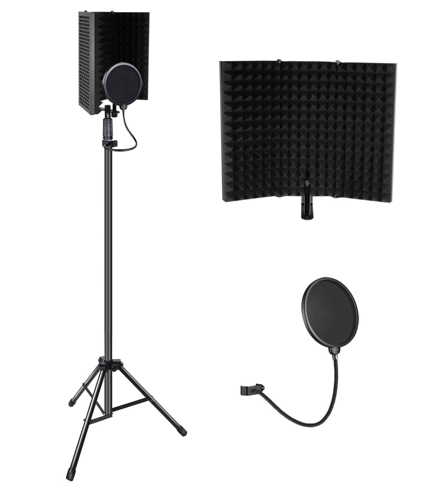 Recording Microphone Stand Isolation Shield With Heavy Tripod Stand, Professional Recording Studio Podcast Equipment Kit With Po