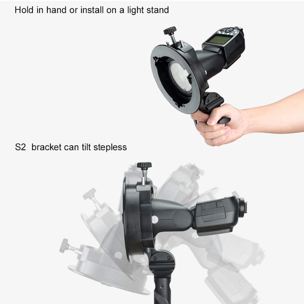 Godox S2 Speedlite S-Type Bracket Bowens Mount Flash Holder For Godox V1 Ad200Pro Ad400Pro Ad200 And Other Flashes, Precise Tilt
