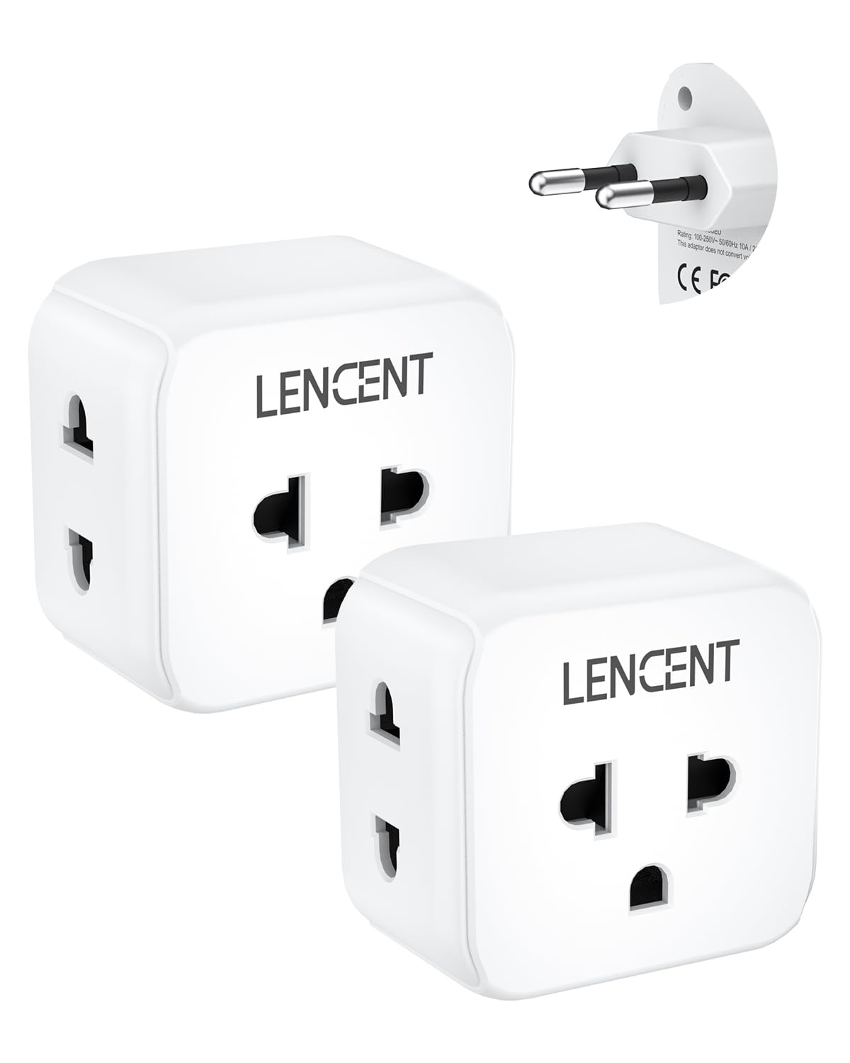 Lencent 2 Pack European Travel Plug Adapter, International Power Adaptor With 3 Outlets, Compact Plug Converter, Us To Most Of E