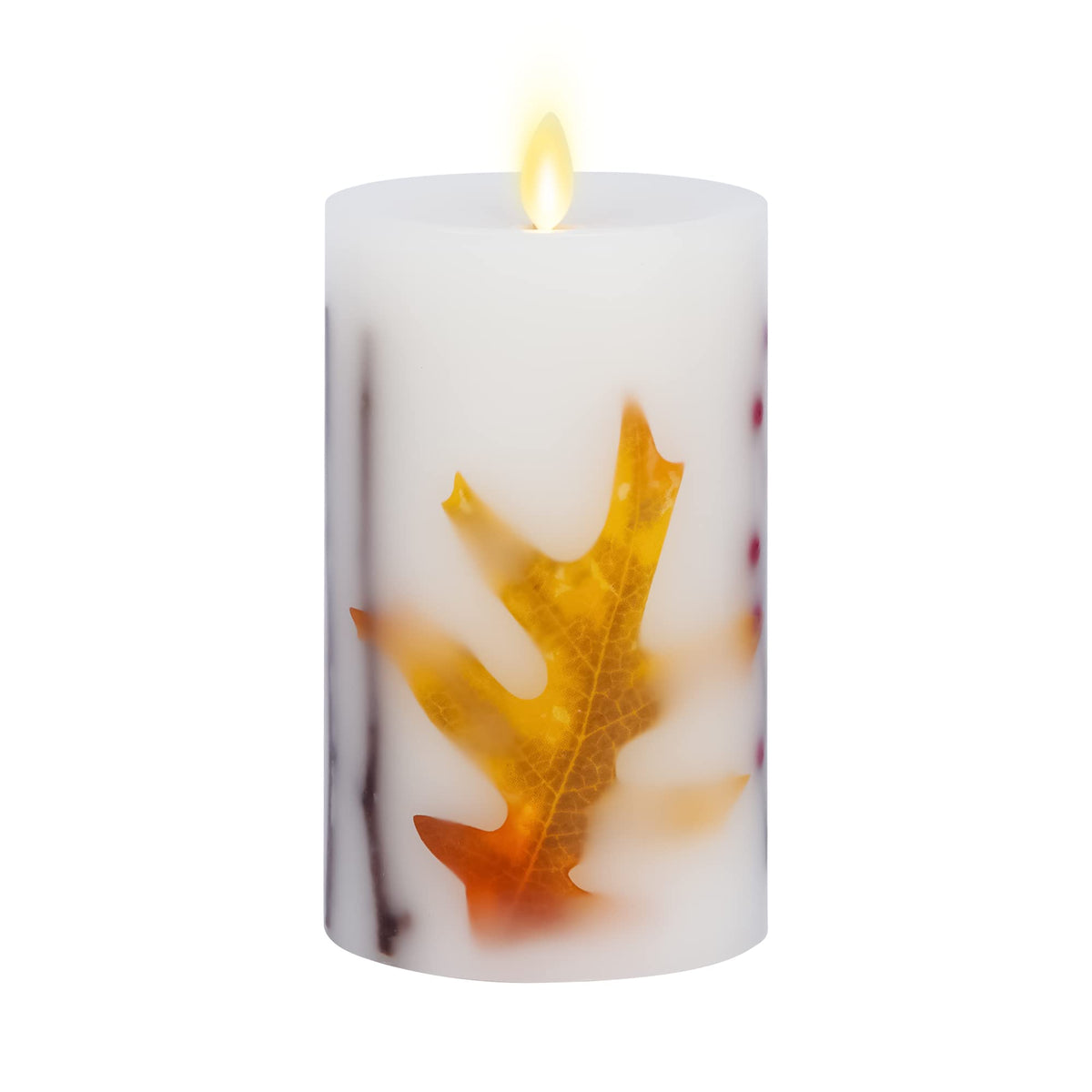 Luminara Flameless Led Candle Orange Fall Leaf Embedded Real Wax Moving Flame Pillar Unscented With Recessed Edge, Remote Ready,