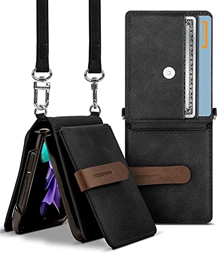 Goospery Wallet Case Compatible With Galaxy Z Flip 3, Detachable Card Holder 2 Card Pocket Storage Premium Pu Leather Adjustable