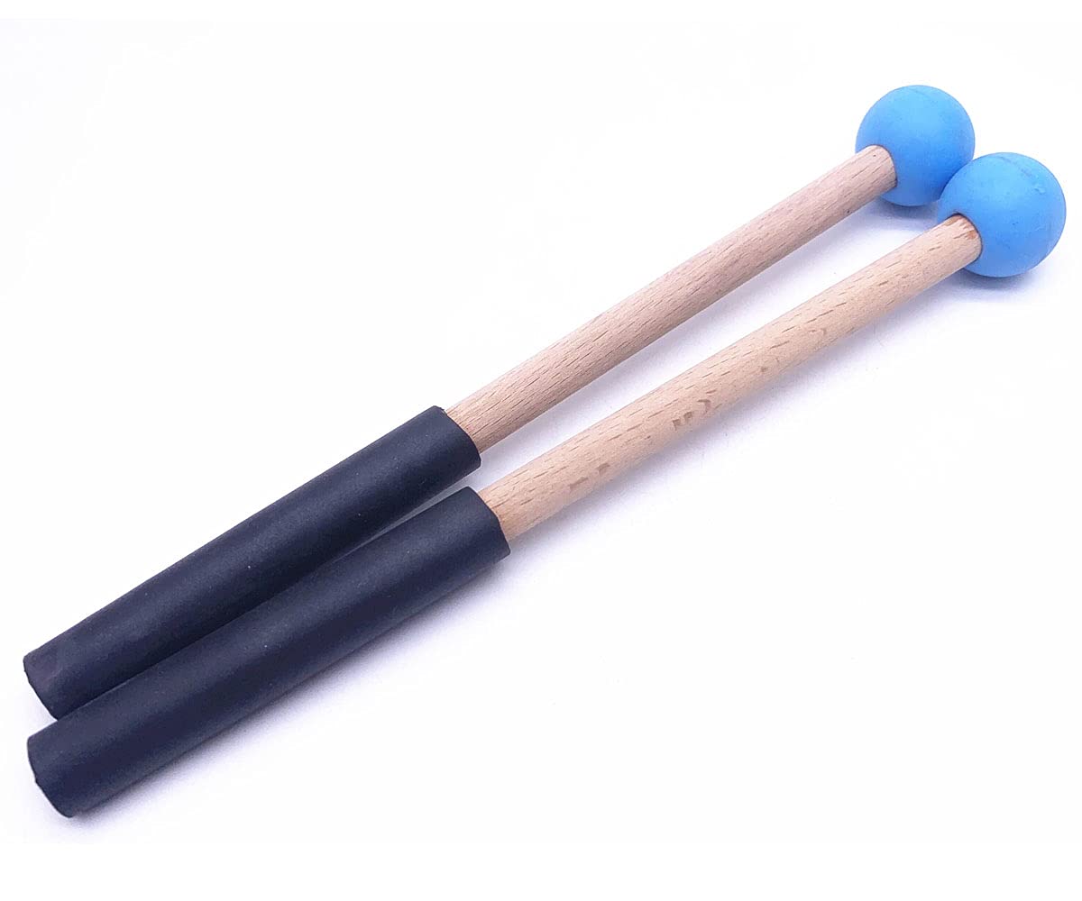 Jiayouy 8 Inch Rubber Head Percussion Mallets Sticks For Tongue Drum, Xylophone,Glockenspiel, Woodblock, Bell Pack Of 2 Blue