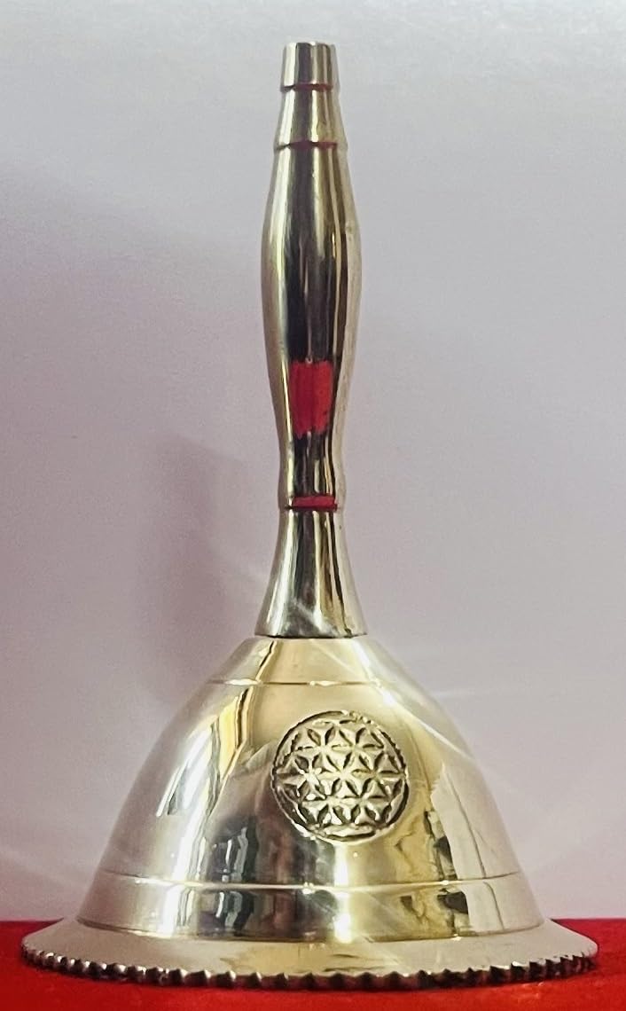 Indian Consigners Hand Bell Loud Brass Call Bells 3 Inches Altar Pendulam Use (Flower Of Life)