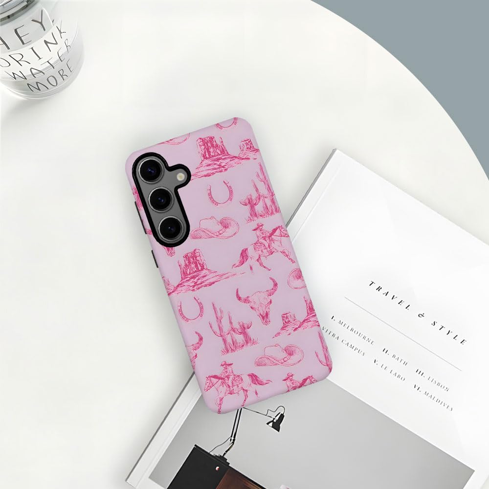 Tnxee Case For Samsung Galaxy S24 Plus,Pink Hat Horse Western Cowboy Phone Case Drop Resistant Frosted 2 In 1 Solid Dual-Layer C