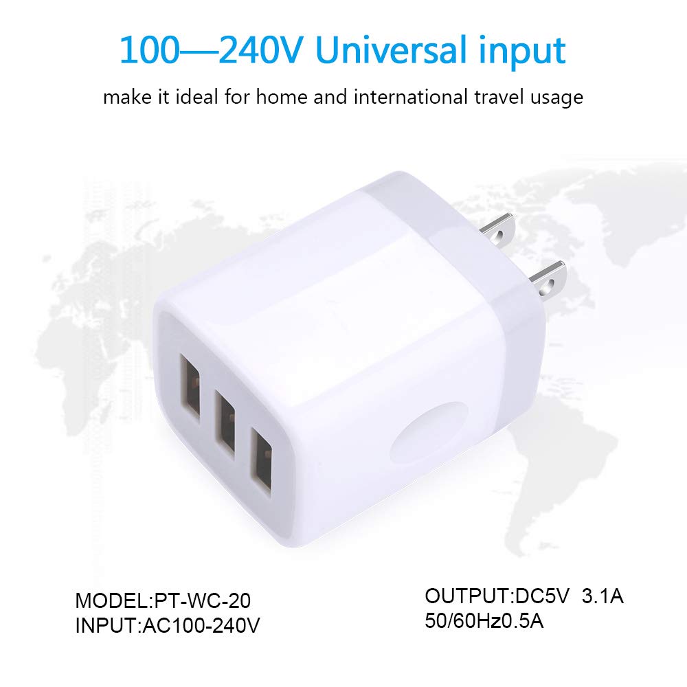 Fast Charging Block, Usb Plug Wall Charging Adapters 3.1A Multiple Wall Charger Box Cube Brick For Iphone 16 Pro 15 14 13 12 11 Pro Max Xs Xr X 8 Plus, Samsung Galaxy S24 A53 S23 S22 S21 S20, Lg, Moto