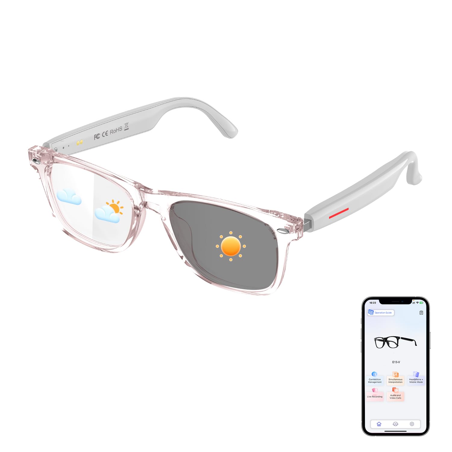 AI Smart Glasses Powered By GPT, Support 165+ Languages Real-Time Translation, Speakers & Audio Call Translator, AI Object Recog