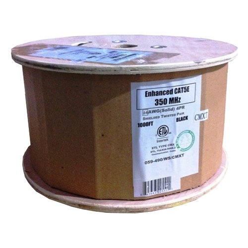 Vertical Cable CAT5E, Shielded Dual Jacket, Direct Burial, 1000ft, Black, Bulk Ethernet Cable, Wooden Spool