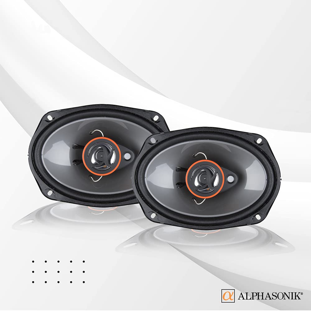 Two Pair Of Alphasonik As68 6X8 Inch 350 Watts Max 3 Way Car Audio Full Range Coaxial Speakers With Universal Mounting Holes For