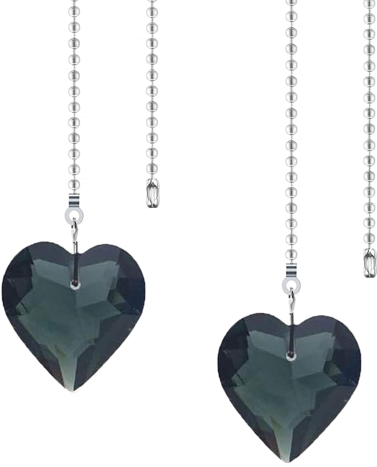 Hyamass 2Pcs Crystal Heart Prisms Pendant Ceiling Fan Pull Chain Extender With Ball Chain Connector (Black)