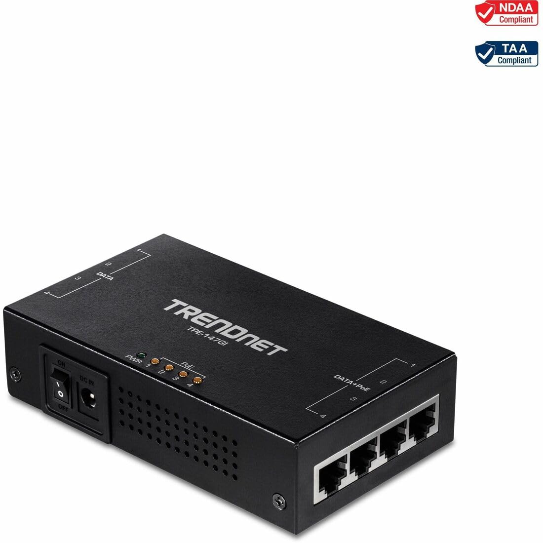 Trendnet 65W 4 Port Gigabit Poe+ Injector, Tpe 147Gi, 4 X Gigabit Ports(Data In), 4 X Gigabit Poe Ports(Data + Poe Out), Multi P