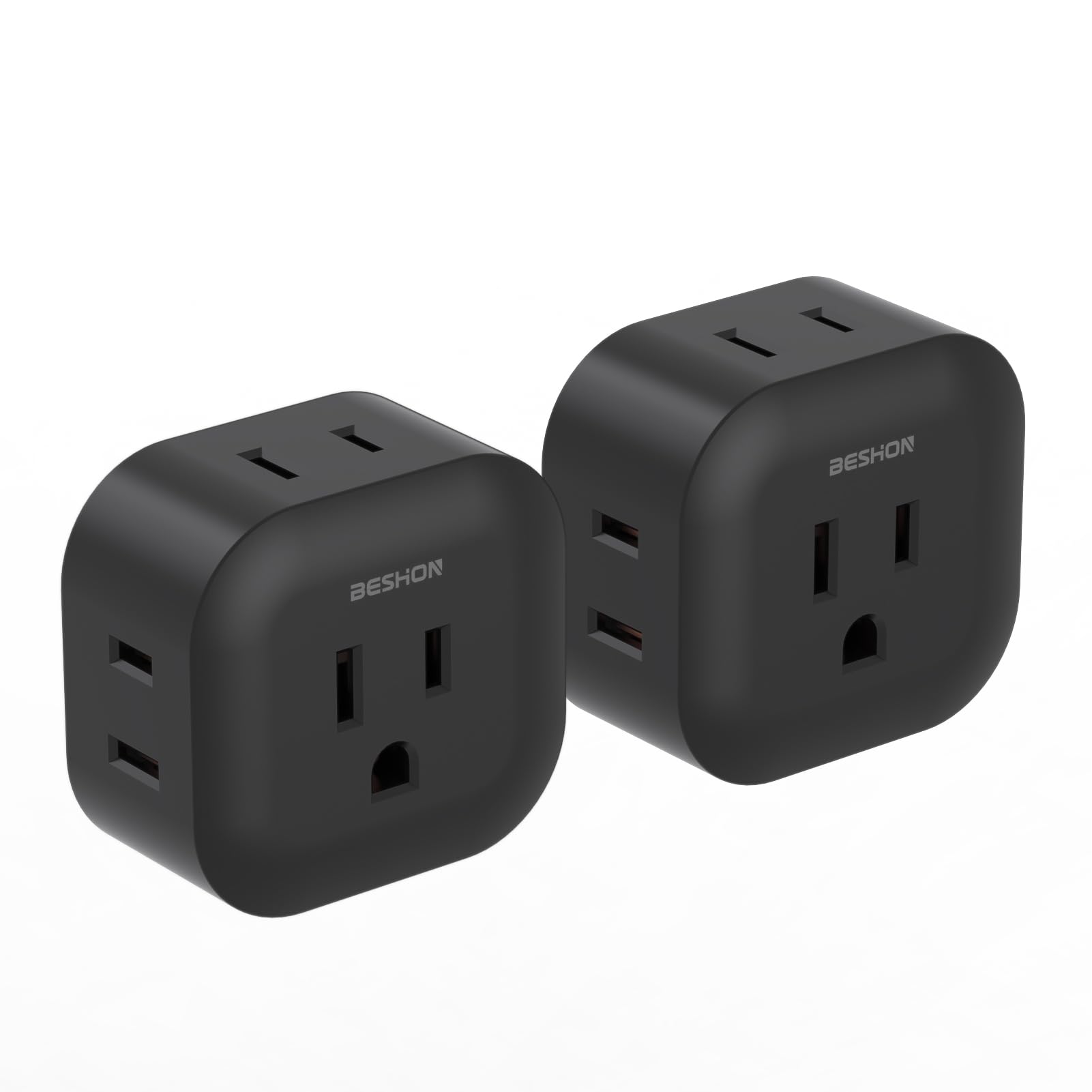 Black Multi Plug Outlet Extender 2 Pack, Wall Outlet Splitter With 5 Wall Outlets, Small Multiple Plug Extender, Cruise Essentia