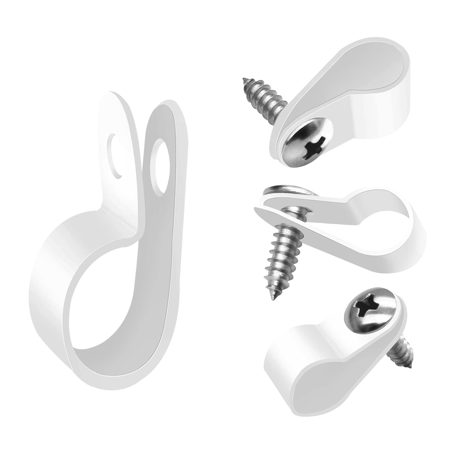 Mankk 100Pcs 1/4 Inch Rope Light Clips P Style Mounting Clips Plastic Cable Clamps With Compatible Stainless Steel Pan Head Phil