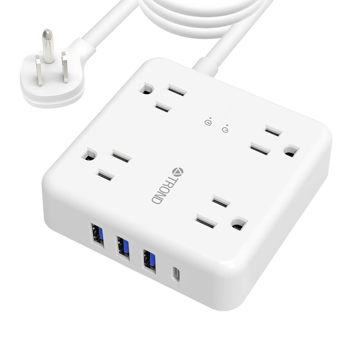 Surge Protector Power Strip 10Ft - Trond Flat Plug Long Extension Cord With 4 Usb Ports(1 Usb C Charger), 4 Widely-Spaced Ac Out