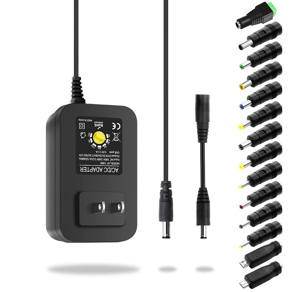 Aclorol Universal Power Adapter 30W 12V 9V 7.5V 6V 5V 4.5V 3V Adjustable Variable Power Supply Ac/Dc Adapter Converter Switching