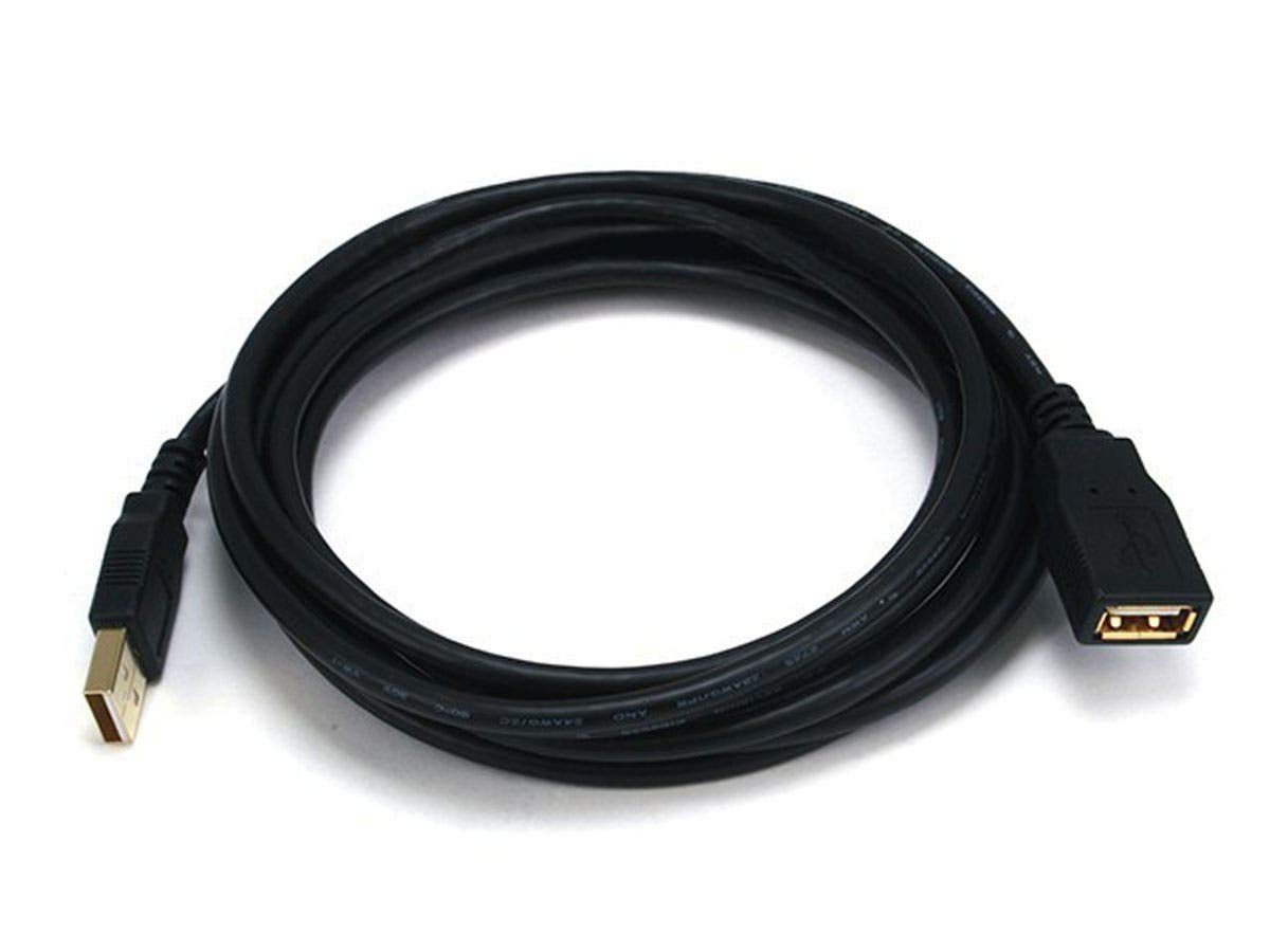 Monoprice 10 Feet Usb 2.0 A Male To A Female Extension 28/24Awg Cable (Gold Plated) (105434),Black