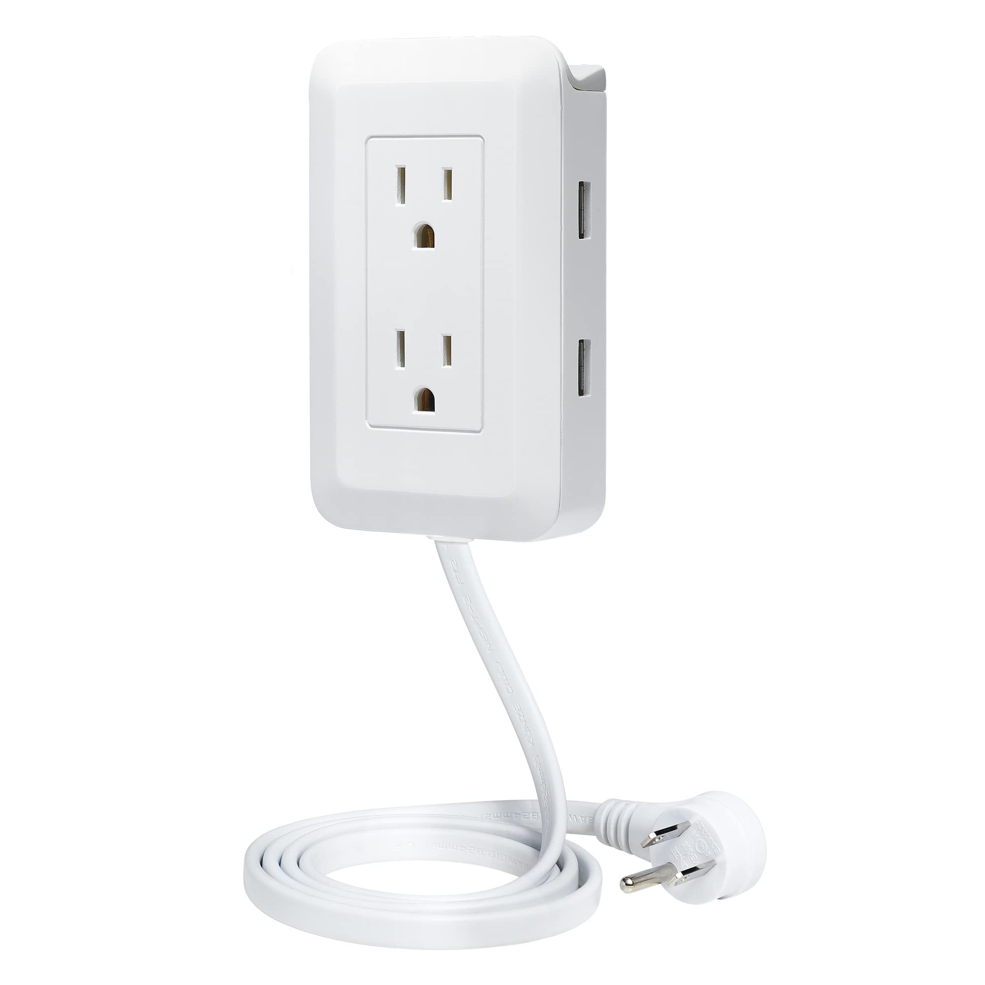 Ontel Presto Plug Outlet Extender For Relocating Unreachable Power Outlets, 4Ft Cord, Sticks Easily On Wall, Provides Surge Prot